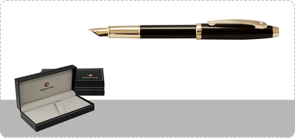 Sheaffer 100 Black Clip Gold Tone Trim Fountain Pen