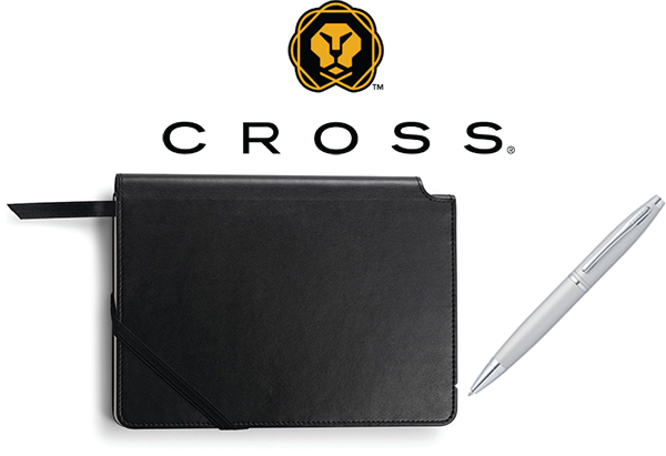 Cross Calais Satin Chrome Ballpoint Pen with Medium Classic Black Journal 
