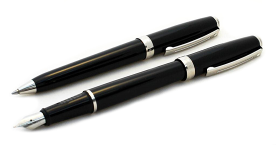 Sheaffer Prelude Ballpoint Pen and Fountain Pen Set Black Clip Steel 