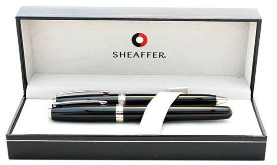 Sheaffer Prelude Ballpoint Pen and Fountain Pen Set Black Clip Steel 