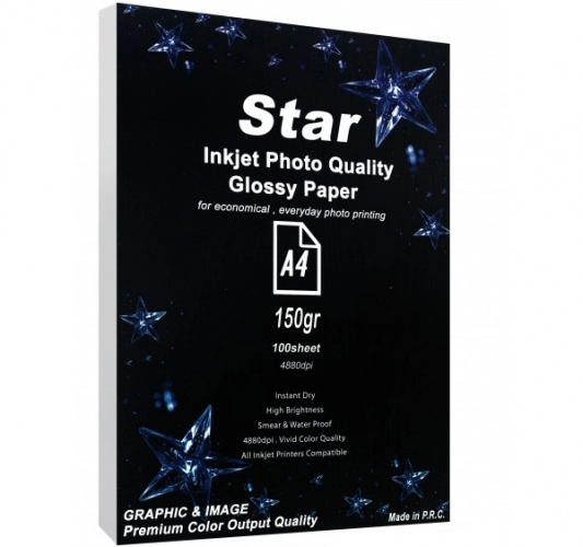 کاغذ فتوگلاسه استار سایز A4 وزن 150 گرم 100 برگ کاغذ فتوگلاسه استار سایز A4 وزن 150 گرم 100 برگ