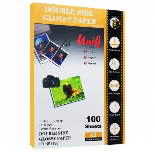 کاغذ فتوگلاسه یونیک سایز A3 وزن 180 گرم 100 برگ دو طرفه کاغذ فتوگلاسه یونیک سایز A3 وزن 180 گرم 100 برگ دو طرفه