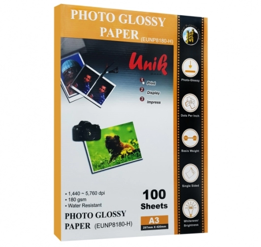 کاغذ فتوگلاسه یونیک سایز A3 وزن 180 گرم 100 برگ