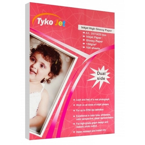 کاغذ فتوگلاسه تایکوجت سایز A3 وزن 150 گرم 100 برگ دوطرفه کاغذ فتوگلاسه تایکوجت سایز A3 وزن 150 گرم 100 برگ دوطرفه