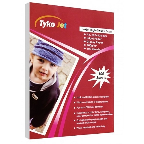 کاغذ فتوگلاسه تایکوجت سایز A3 وزن 260 گرم 100 برگ