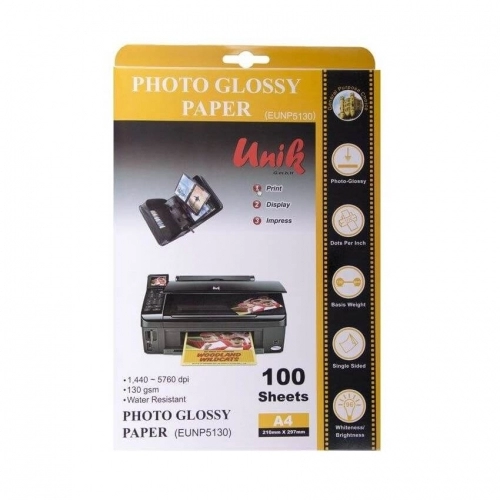کاغذ فتوگلاسه یونیک سایز A4 وزن 130 گرم 100 برگ