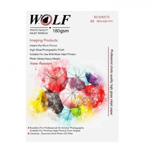 کاغذ فتو گلاسه 180 گرم ولف سایز A3 کاغذ فتو گلاسه 180 گرم ولف سایز A3