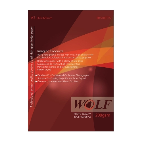 کاغذ فتو گلاسه دورو 200 گرم ولف سایز A3 کاغذ فتو گلاسه دورو 200 گرم ولف سایز A3