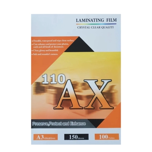 طلق پرس آ ایکس 110 براق مدل 150 میکرون سایز A3 بسته 100 عددی طلق پرس آ ایکس 110 براق مدل 150 میکرون سایز A3 بسته 100 عددی